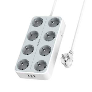Promate 3600W High Output 8-Outlet Power Strip with 3 USB Ports
