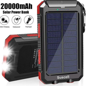 20000mAH Solar Power Bank with 2.1A USB Port & LED Light