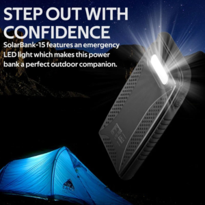 15000mAH Solar Power Bank with 2.1A USB Port & LED Light