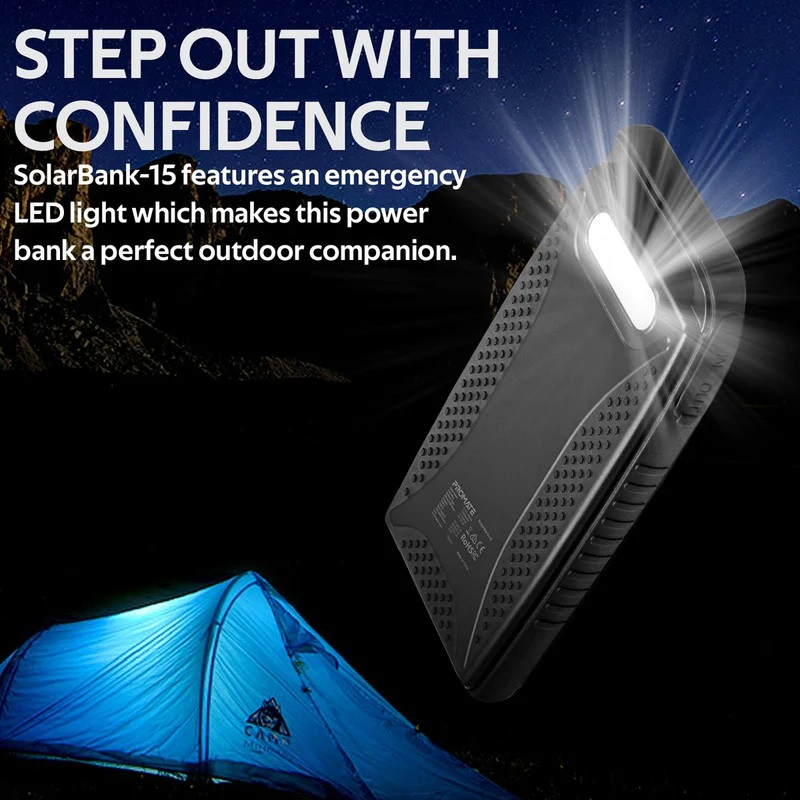 15000mAH Solar Power Bank with 2.1A USB Port & LED Light