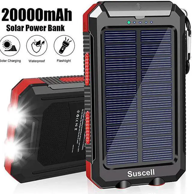 20000mAH Solar Power Bank with 2.1A USB Port & LED Light