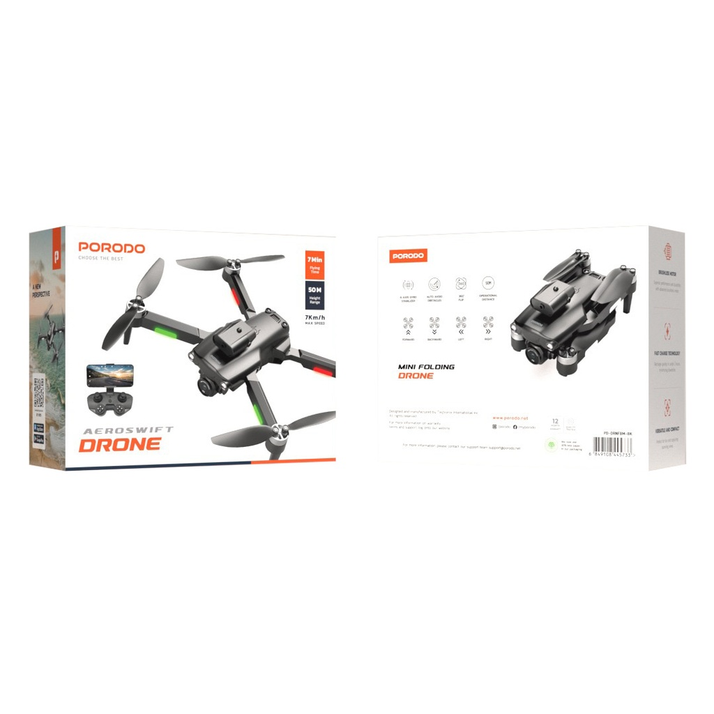 Porodo R/C Folding Drone With Brushless Motor and Infrared Obstacle Avoidance – Black - Image 3