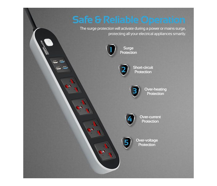 Promate 10-in-1 High Output PowerStrip with 4 USB Ports
