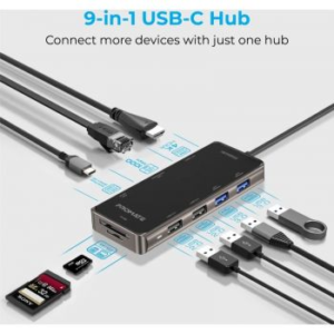 Promate Compact Multiport 9 IN1 USB-C Hub with 100W Power Delivery