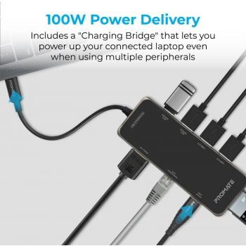 Promate Compact Multiport 9 IN1 USB-C Hub with 100W Power Delivery - Image 4