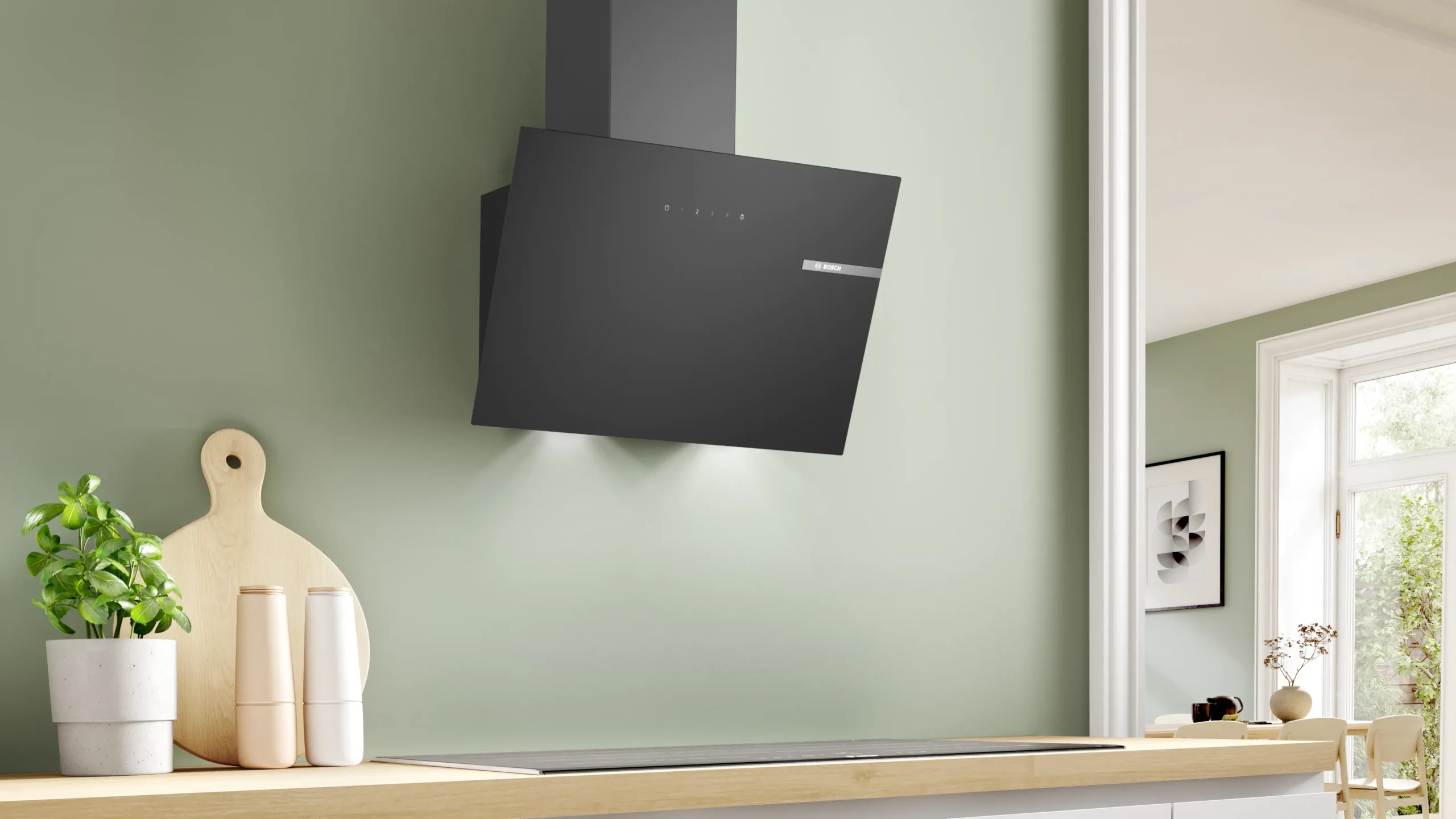 Bosch Serie 2 60cm Wall Mounted Black Glass Chimney Hood (DWK65DK60) - Image 7
