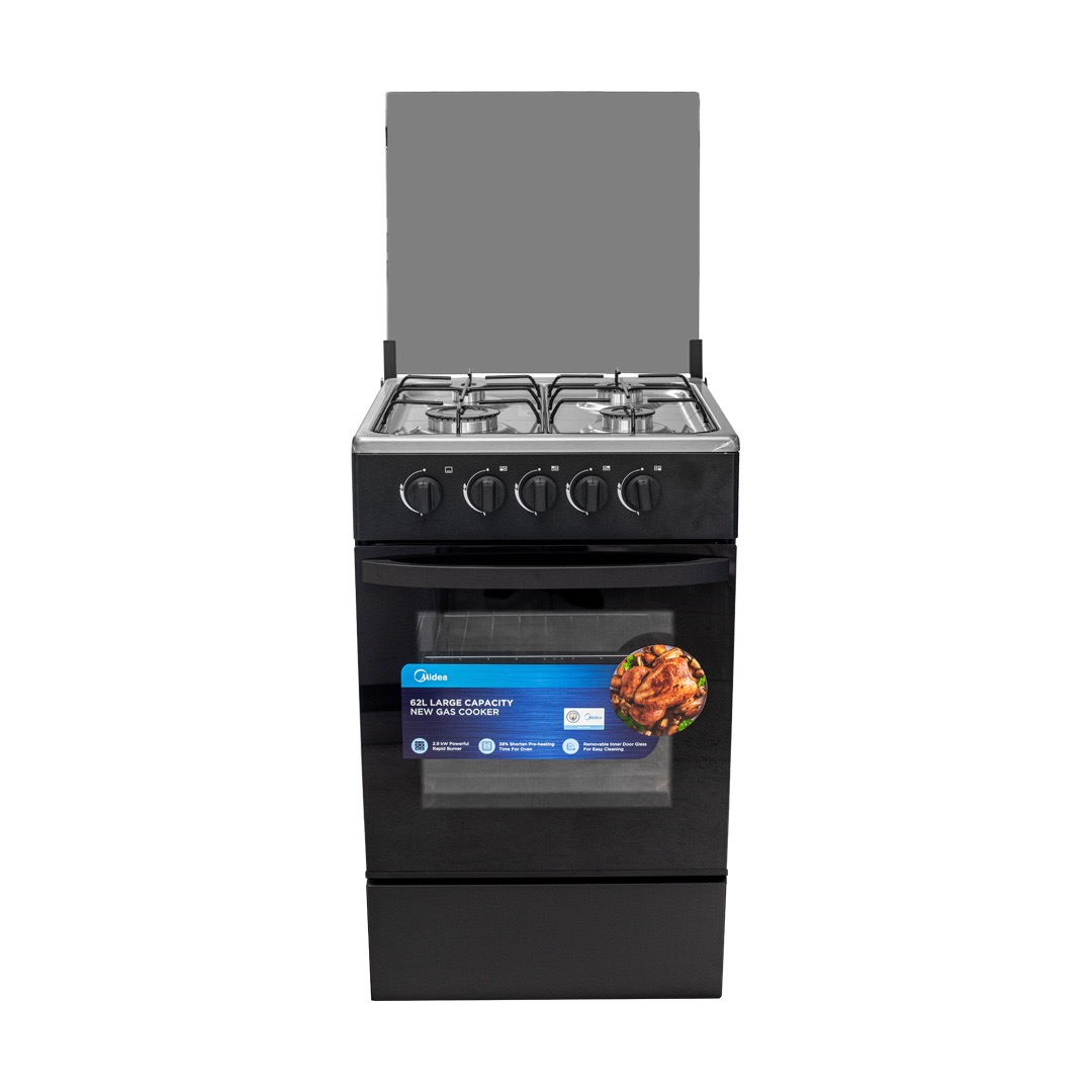 Midea 4-Burner Gas Cooker with Glass Top Lid SP5055T082-BG (Black Glass)